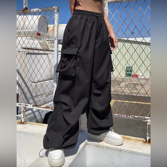 SHEIN Pants - Black Cargo Pants with drawstring pockets